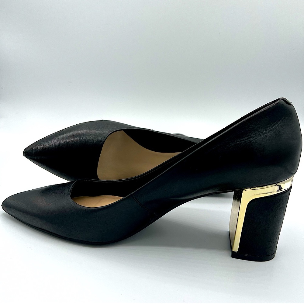 DKNY Black Leather Block Heels Pointed Toe Pumps US Size 7